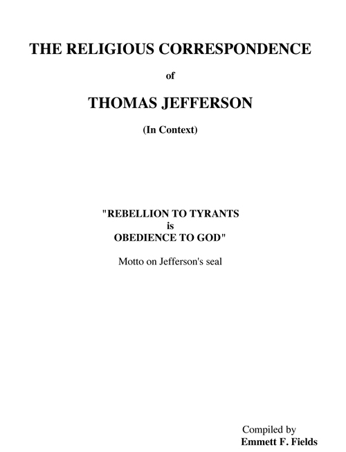 (image for) The Religious Correspondence of Thomas Jefferson - Click Image to Close